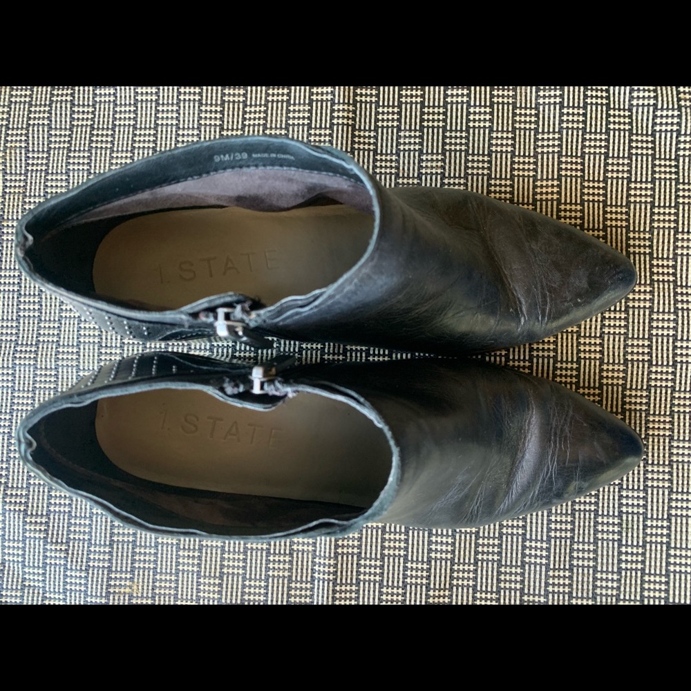 Studded Heel Black Leather Ankle Boots - Picture 3 of 12